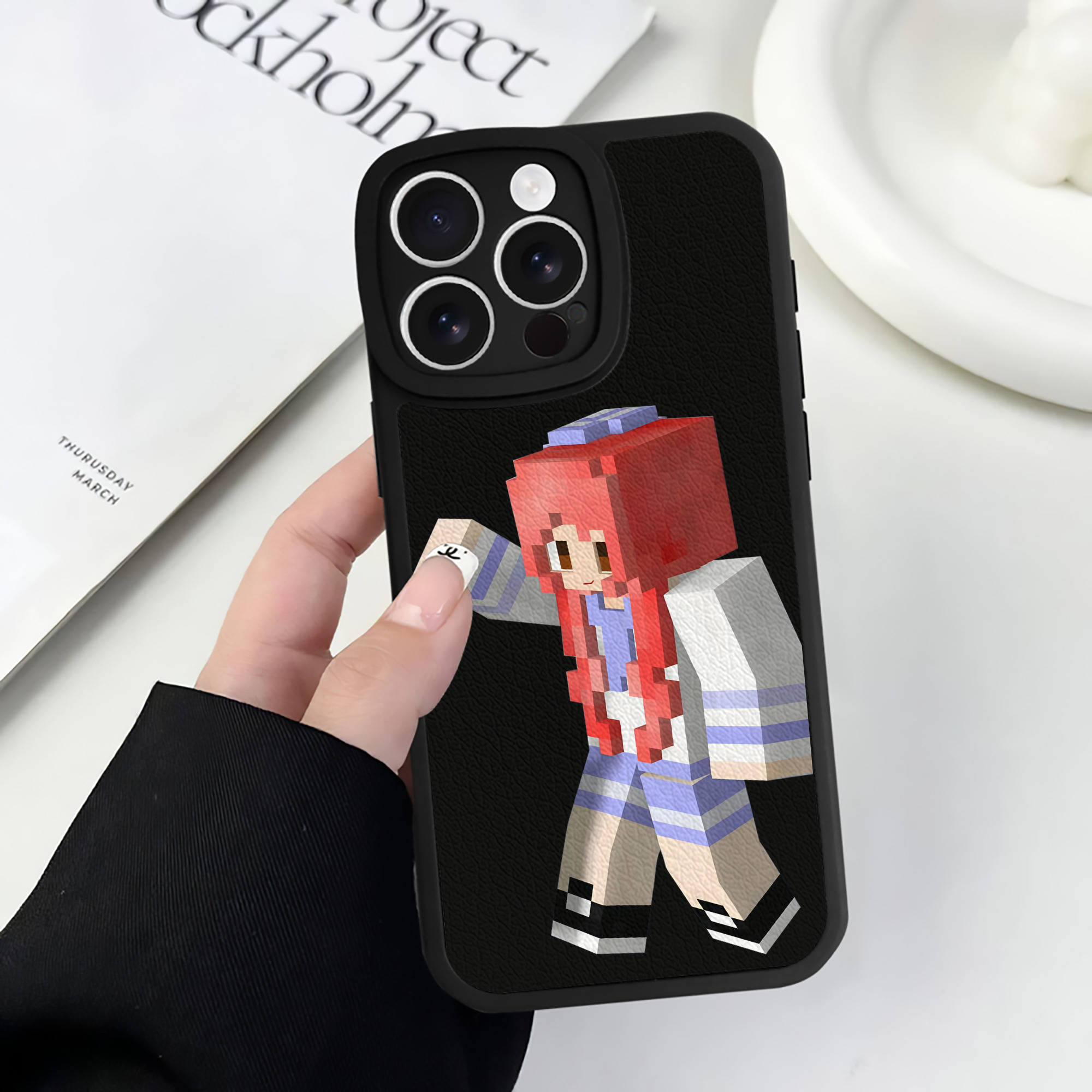 （画像用） マインクラフト ブロックの世界 Minecraft MC Block world 【iPhone 16シリーズ対応】シリコンスマホケース（レザー調） 材質：シリコン